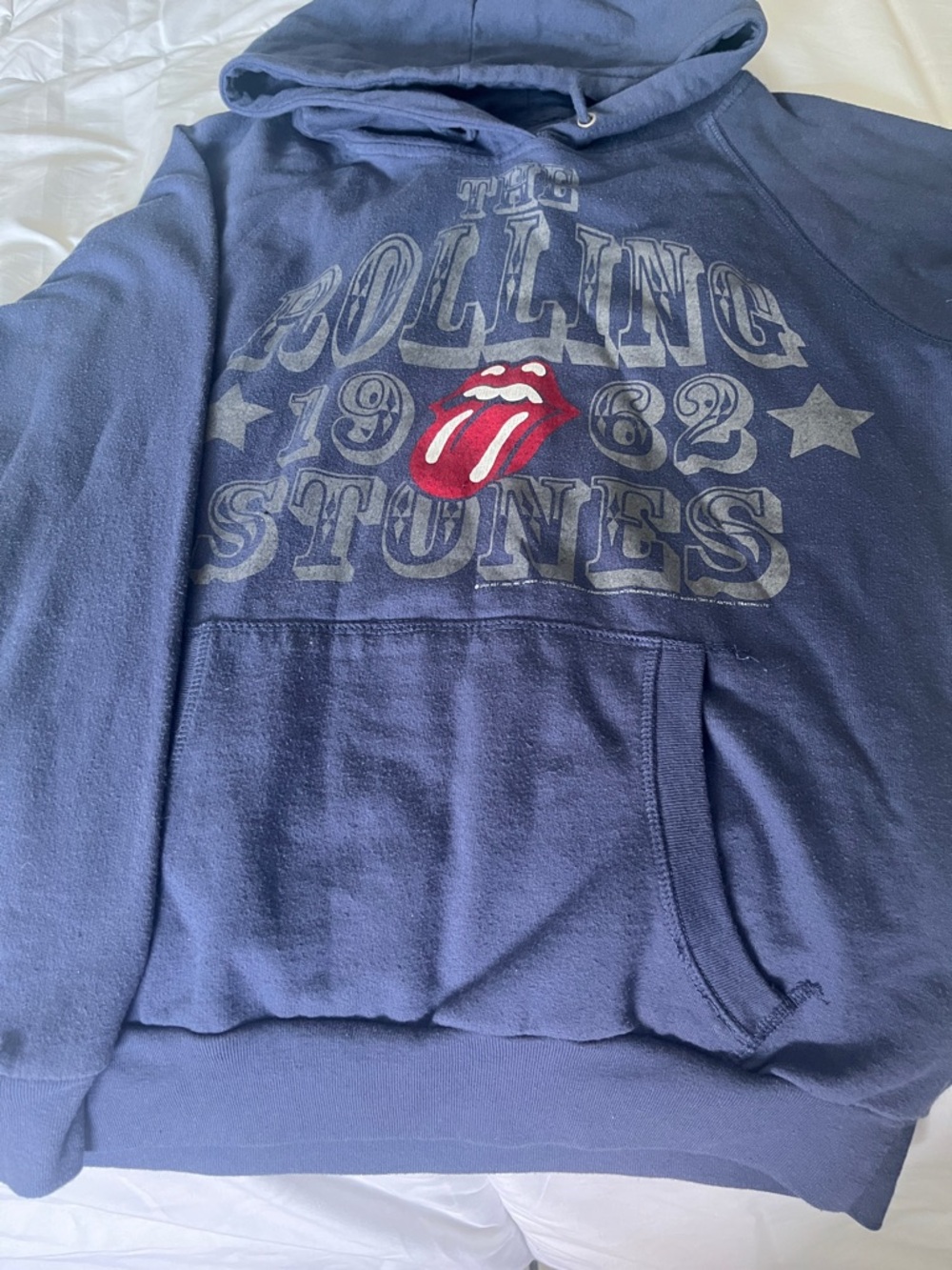 the Rolling Stones Navy Blue Kids Hoodie with Red Tongue Graphic